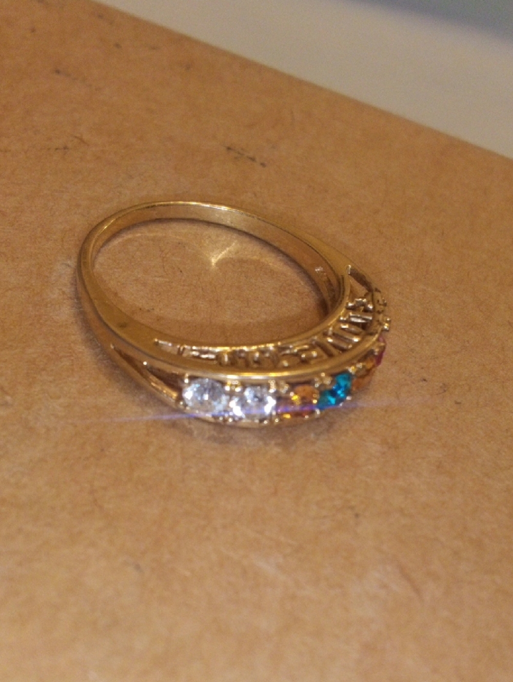 Gold Multi-Stone Women's Stackable Ring - Pink, Blue, Yellow, White - Picture 4 of 5